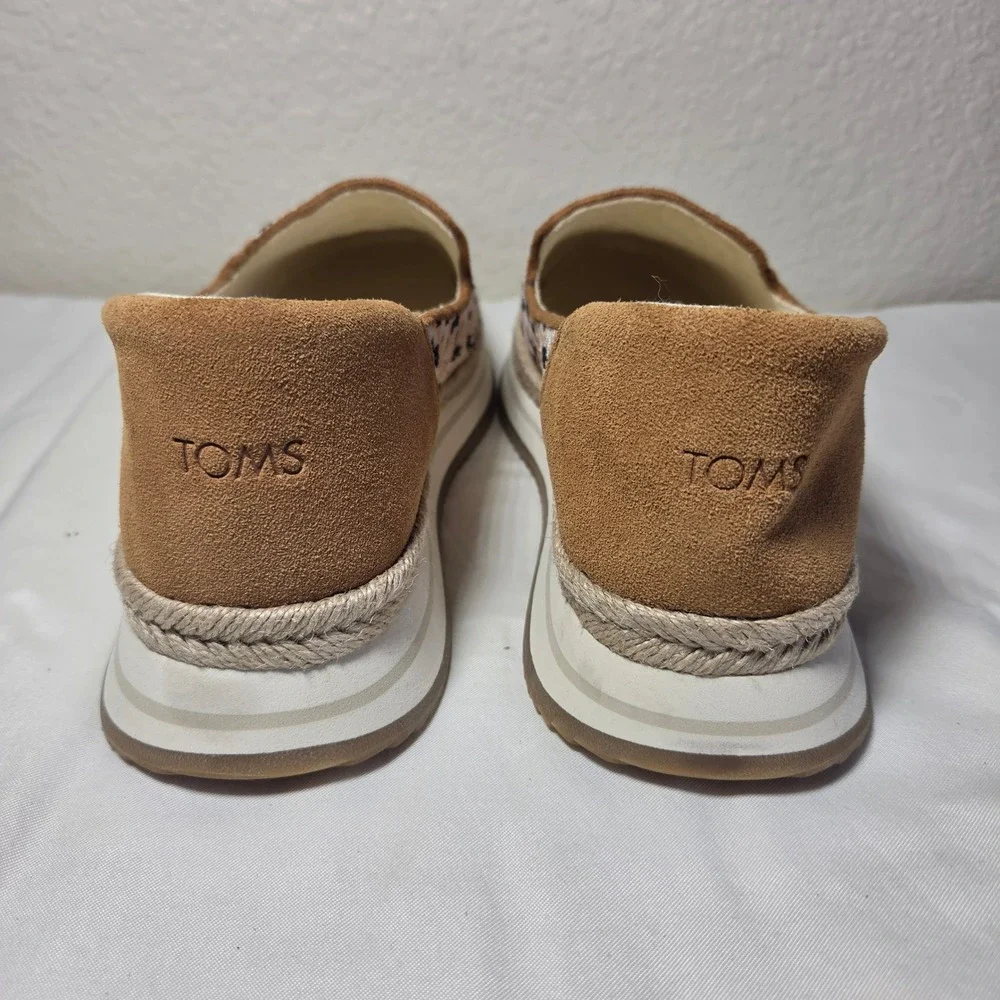 TOMS Mallow Alpargata Woven Platform Slip On Shoes Peach Tan Suede 10021027